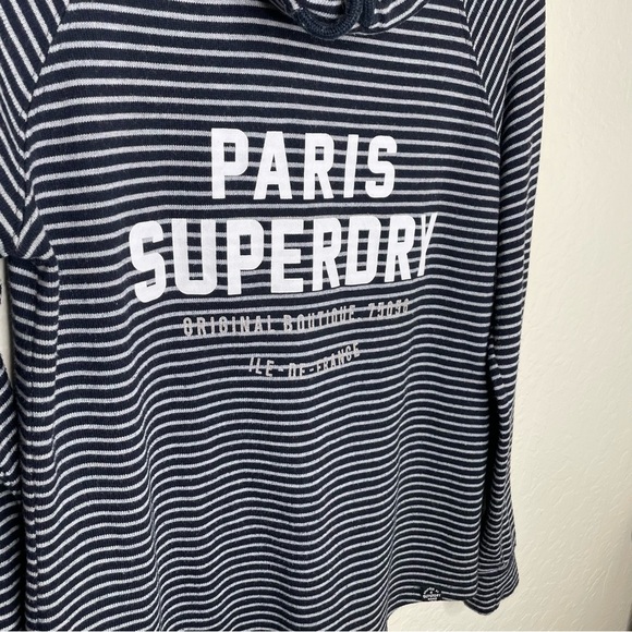 Superdry Paris Women’s Size S Cowl Neck Striped Sweater Draw String Navy Gray - Picture 4 of 7